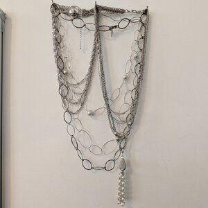 Four Vintage Silvertone/Stainless Steel  Faux Pearl Necklaces